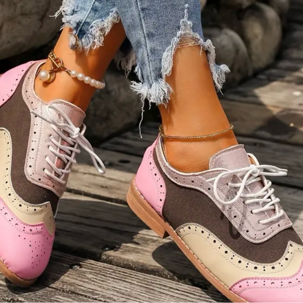 Stylish Pink and Brown Women's Oxford Shoes